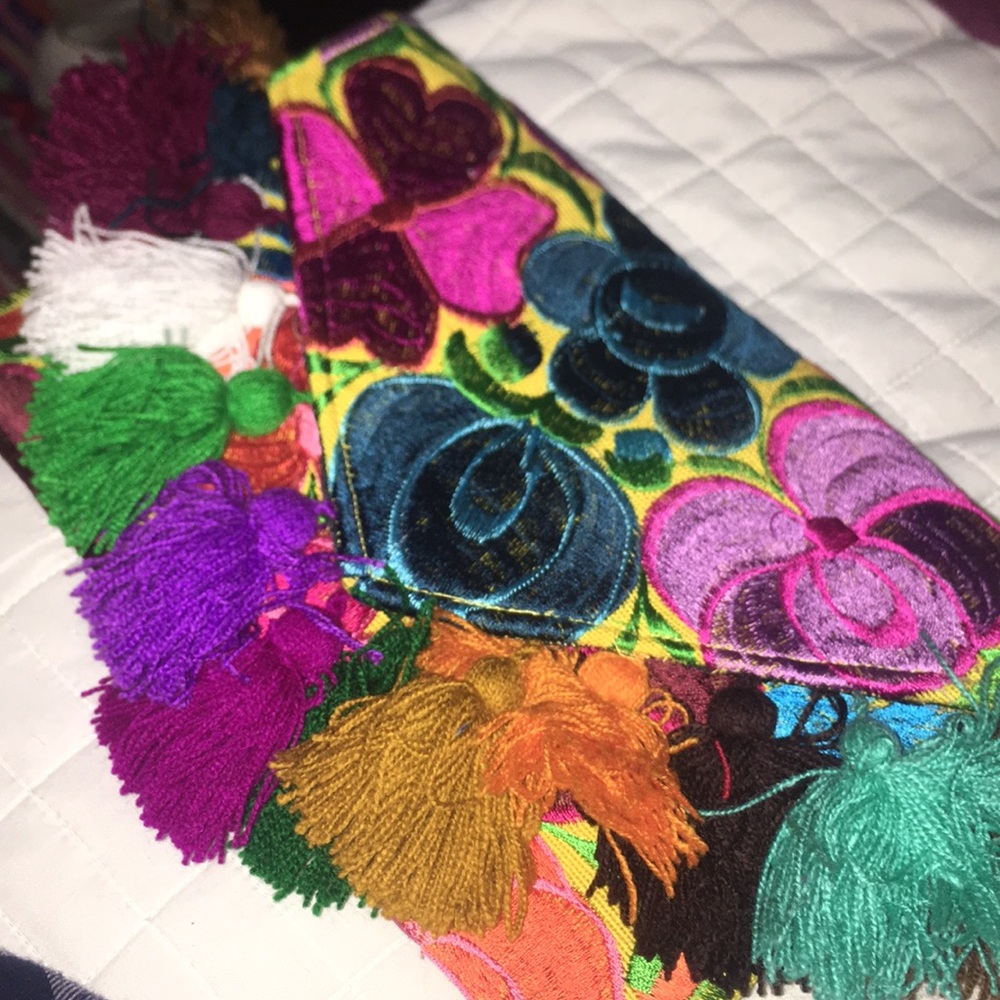 Mexican clutch and crossbody bag with tassels